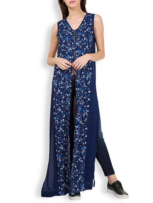 navy blue viscose printed top - 11543947 - Very Small Image - 1