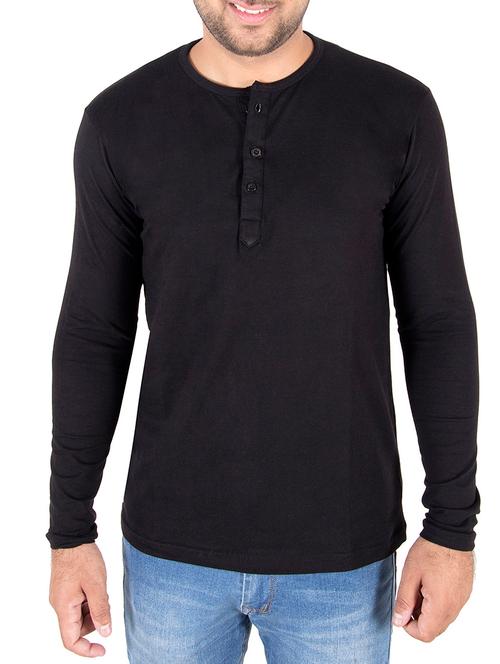 solid black hosery henley t-shirt - 11544019 - Very Small Image - 1