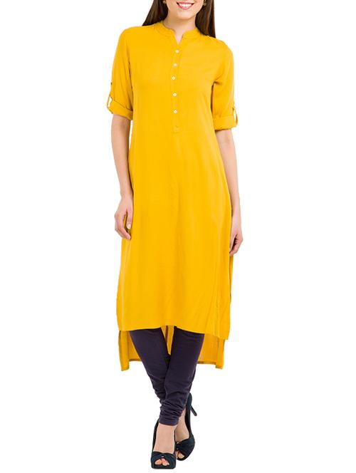 yellow viscose assymmetric kurta - 11544129 - Very Small Image - 1