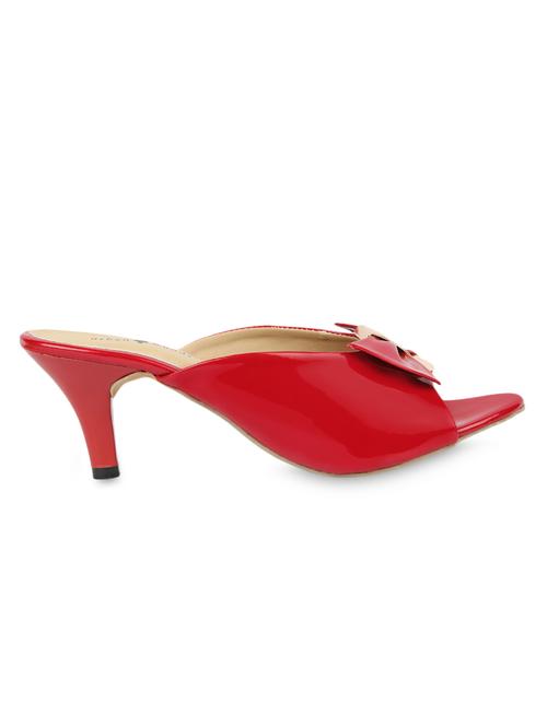 bow attached peep toe glossy red heel sandals - 1154484 - Very Small Image - 1