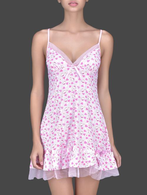 heart printed poly net baby doll - 1154606 - Very Small Image - 1