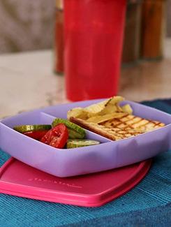 tupperware purple and pink plastic small slim 340 ml lunch box - 11552111 - Very Small Image - 1