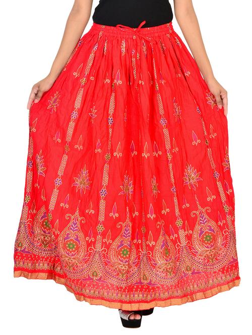 red color, cotton flared skirt - 11552715 - Very Small Image - 1
