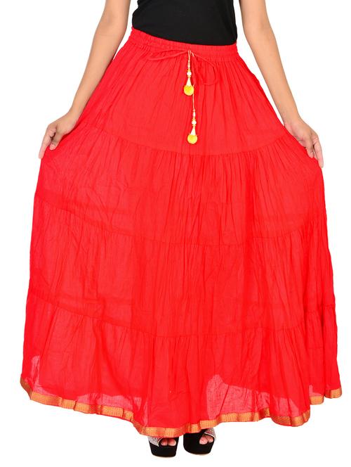 red color, cotton tiered skirt - 11552726 - Very Small Image - 1