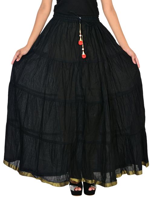 black color, cotton tiered skirt - 11552728 - Very Small Image - 1