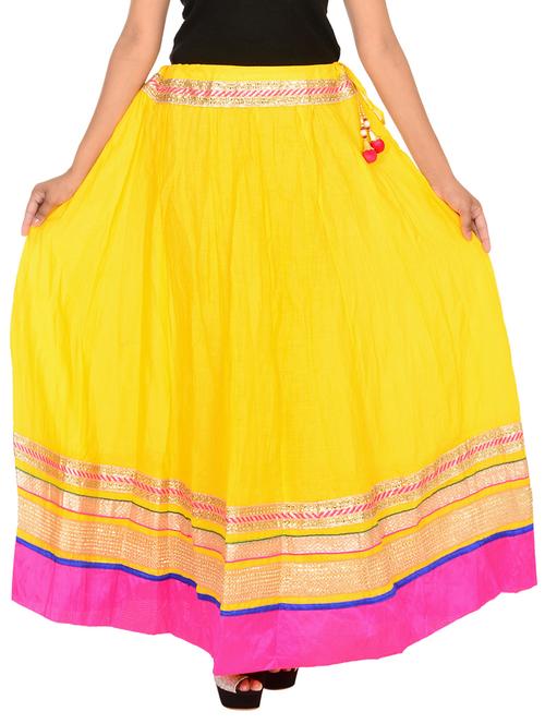 yellow color, cotton flared skirt - 11552742 - Very Small Image - 1