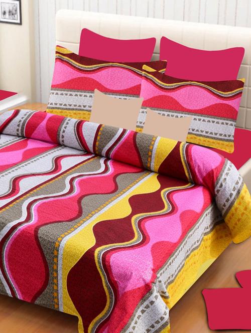 multi colored cotton double bedsheet with 2 pillow covers - 11552969 - Very Small Image - 1