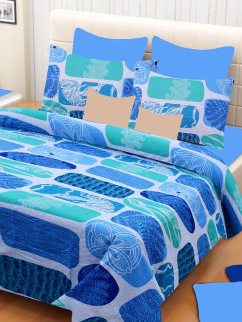 blue cotton double bedsheet with 2 pillow covers - 11552972 - Very Small Image - 1