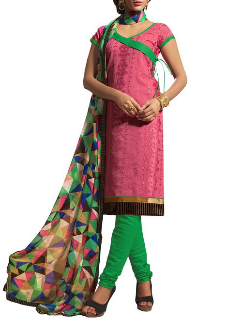 pink chanderi cotton unstitched suit - 11553757 - Very Small Image - 1