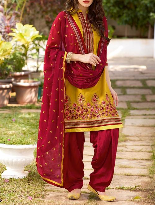 yellow cotton unstitched suit - 11553781 - Very Small Image - 1