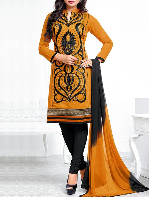 orange chanderi cotton unstitched suit - 11553890 - Very Small Image - 1