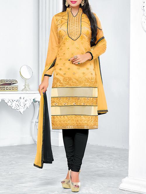 yellow chanderi cotton unstitched suit - 11553899 - Very Small Image - 1