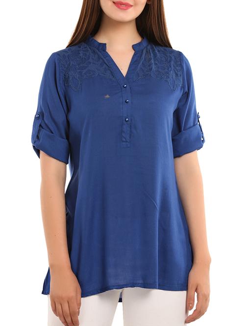 mandarin neck solid top - 11554333 - Very Small Image - 1