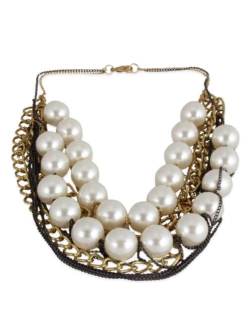 chickraft white golden color metal acrylic multi strand necklace - 11555055 - Very Small Image - 1