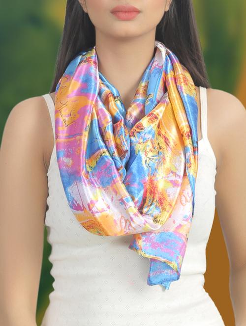 multicolored printed satin scarf - 11556015 - Very Small Image - 1