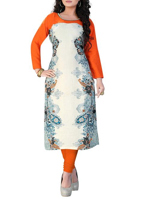 orange colored, rayon printed long kurta - 11556967 - Very Small Image - 1