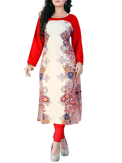 red colored, rayon printed long kurta - 11556968 - Very Small Image - 1