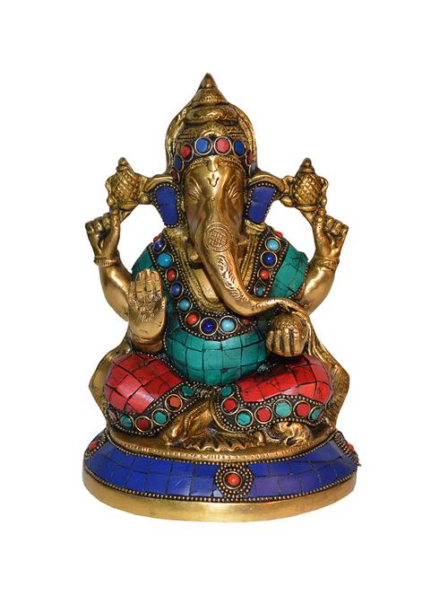 lord ganpati religious sculpture with stone turquoise work for temple by aakrati - 11558222 - Very Small Image - 1