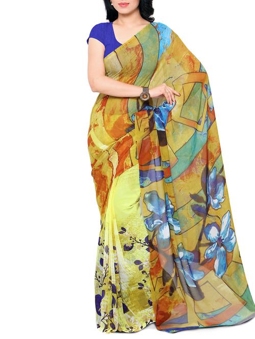 multi colored chiffon printed saree with blouse - 11561376 - Very Small Image - 1