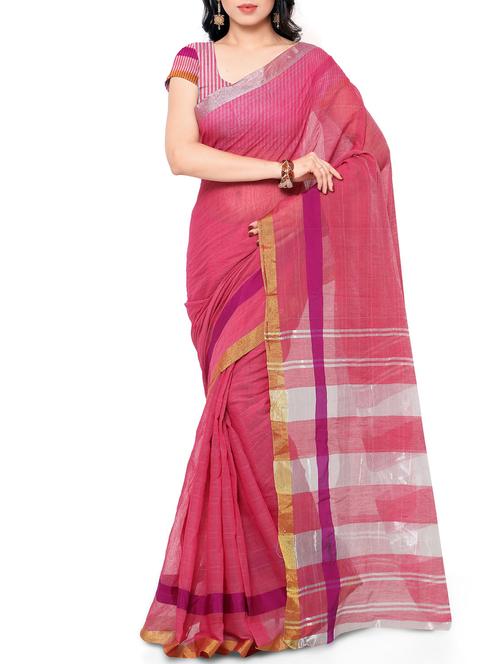 pink cotton saree with blouse - 11561386 - Very Small Image - 1