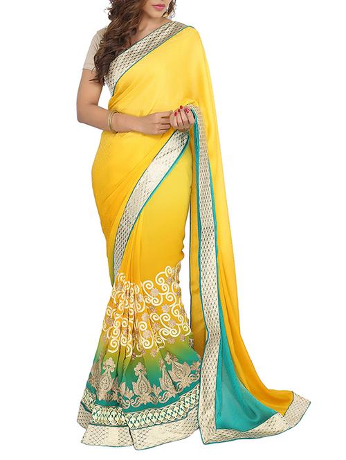 yellow crepe saree with blouse - 11561395 - Very Small Image - 1