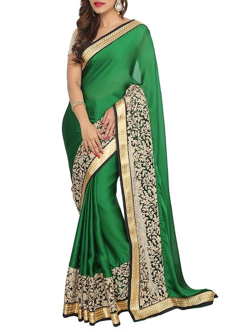 green satin saree with blouse - 11561401 - Very Small Image - 1