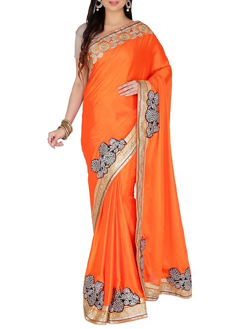 orange satin saree with blouse - 11561406 - Very Small Image - 1