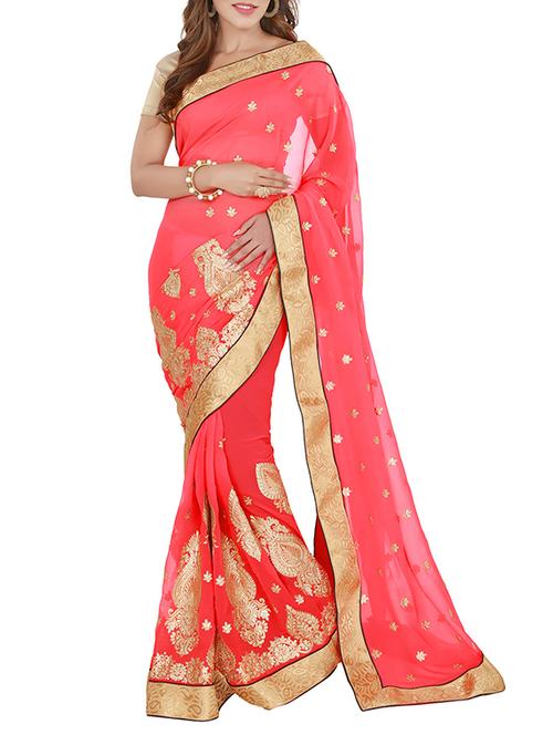 pink georgette saree with blouse - 11561411 - Very Small Image - 1
