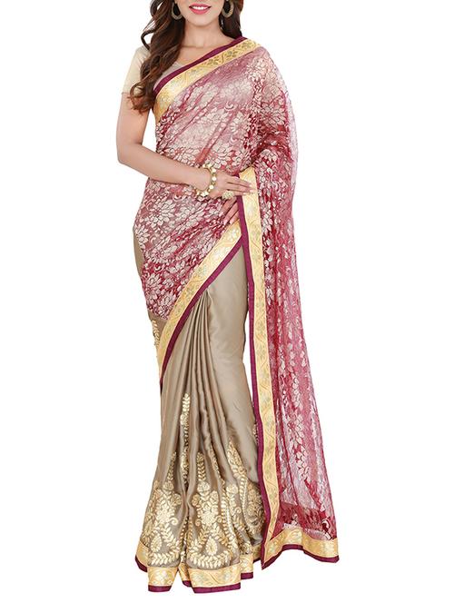 pink and grey crepe saree with blouse - 11561416 - Very Small Image - 1