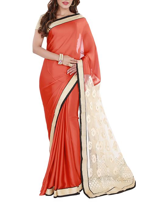 orange satin saree with blouse - 11561420 - Very Small Image - 1