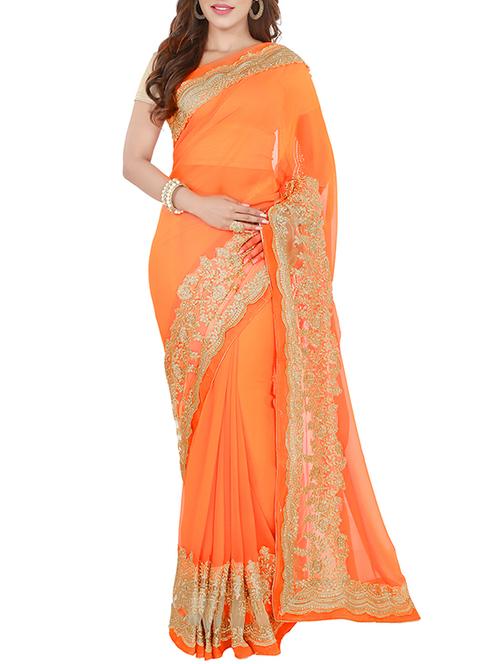 orange georgette saree with blouse - 11561422 - Very Small Image - 1