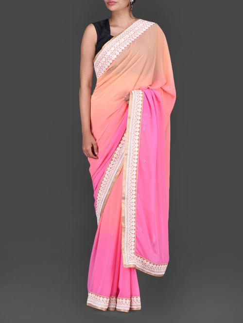 peach and pink ombre georgette saree - 1156228 - Very Small Image - 1