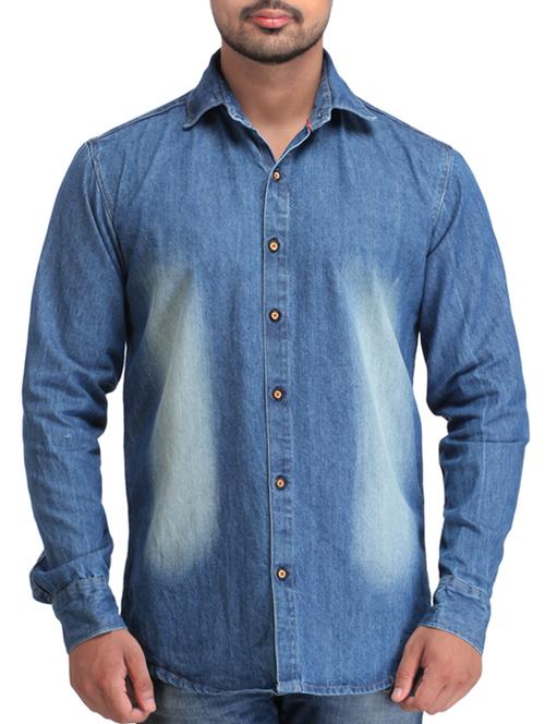 blue denim casual shirt - 11566577 - Very Small Image - 1