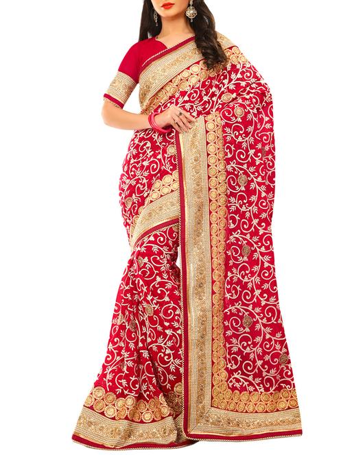 red georgette embroidered saree with blouse - 11566589 - Very Small Image - 1