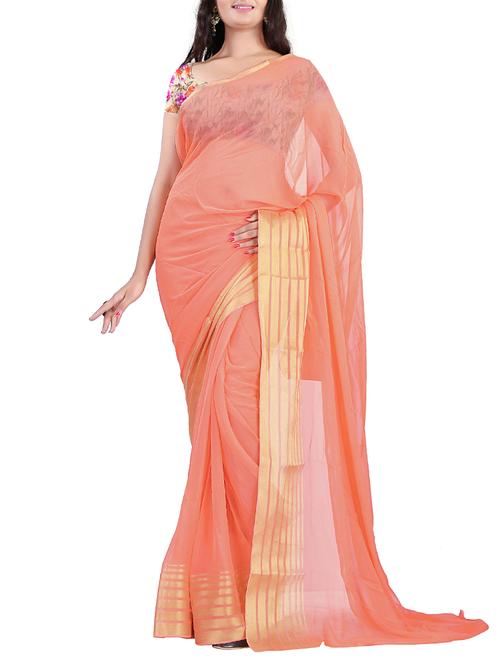 orange georgette bordered saree - 11566869 - Very Small Image - 1