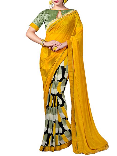yellow georgette saree - 11566953 - Very Small Image - 1