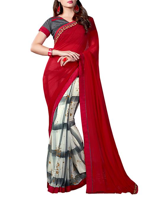 red georgette saree - 11566961 - Very Small Image - 1