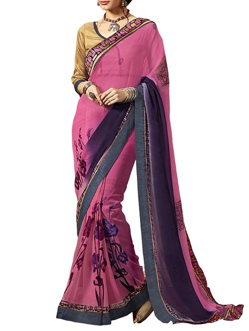 pink georgette saree - 11566980 - Very Small Image - 1