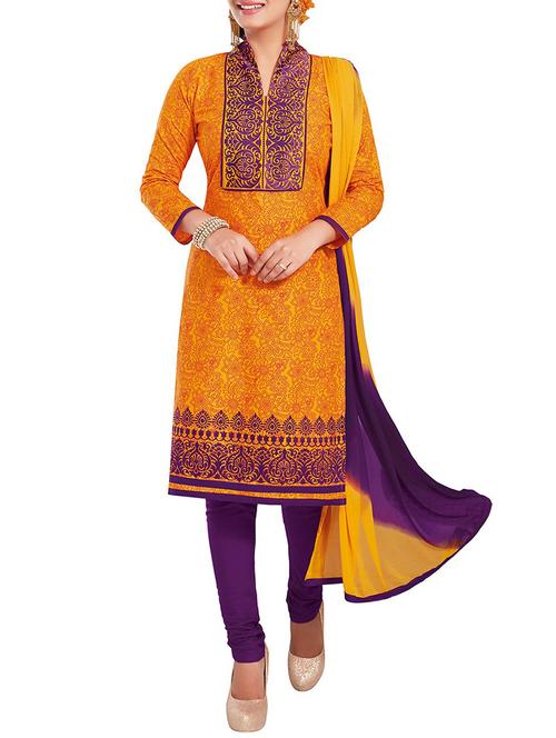 orange embroidered cotton un-stitched suit set - 11569971 - Very Small Image - 1