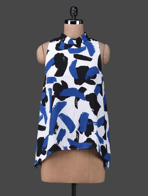 abstract print sleeveless asymmetrical crepe top - 1157017 - Very Small Image - 1