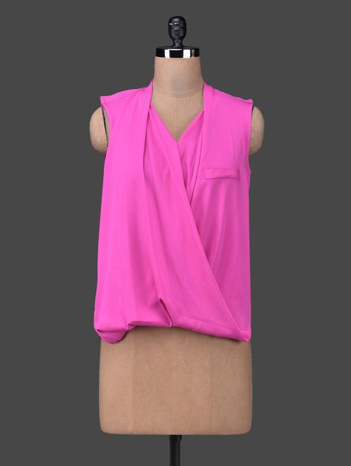 overlapping solid pink crepe top - 1157031 - Very Small Image - 1