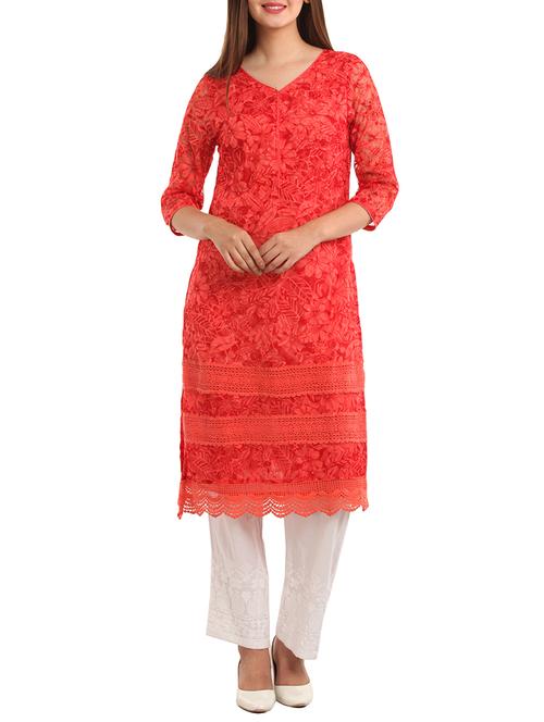 orange synthetic kurta - 11570345 - Very Small Image - 1