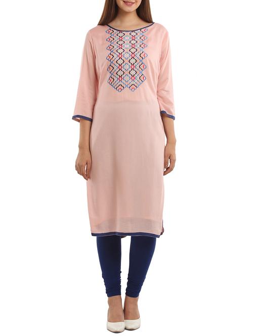 light pink viscose kurta - 11570399 - Very Small Image - 1