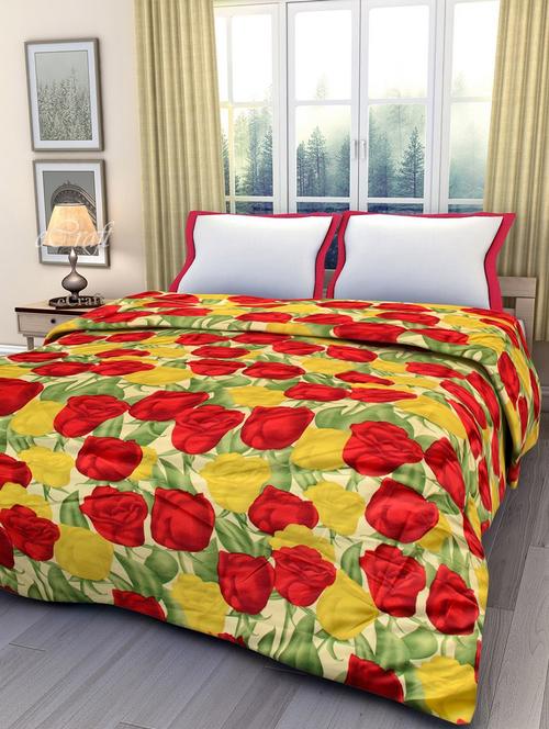 ecraftindia yellow and red roses single bed reversible ac blanket - 11570993 - Very Small Image - 1