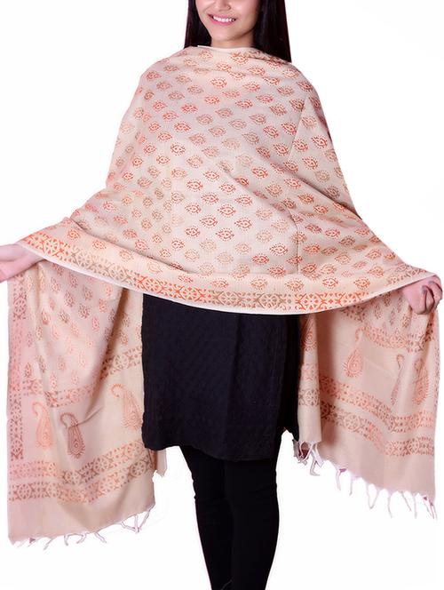 orange block printed cotton polysilk dupatta - 1157302 - Very Small Image - 1