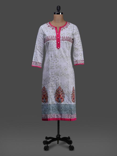 white printed cotton kurta - 1157346 - Very Small Image - 1