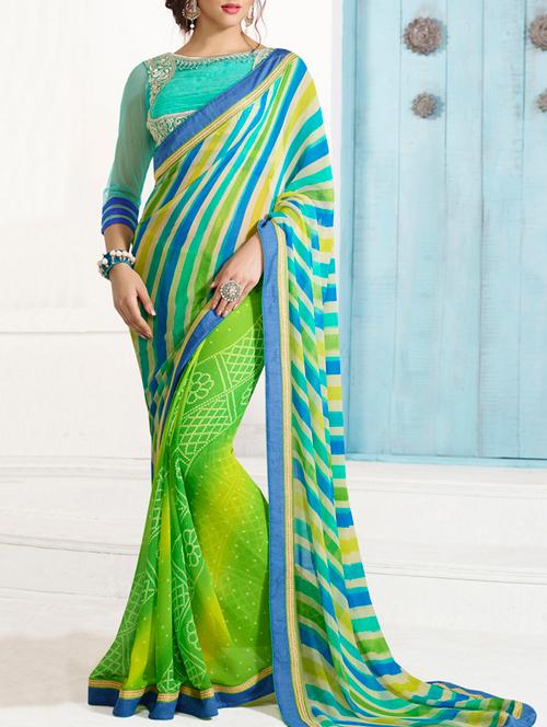 green printed georgette saree - 11573867 - Very Small Image - 1
