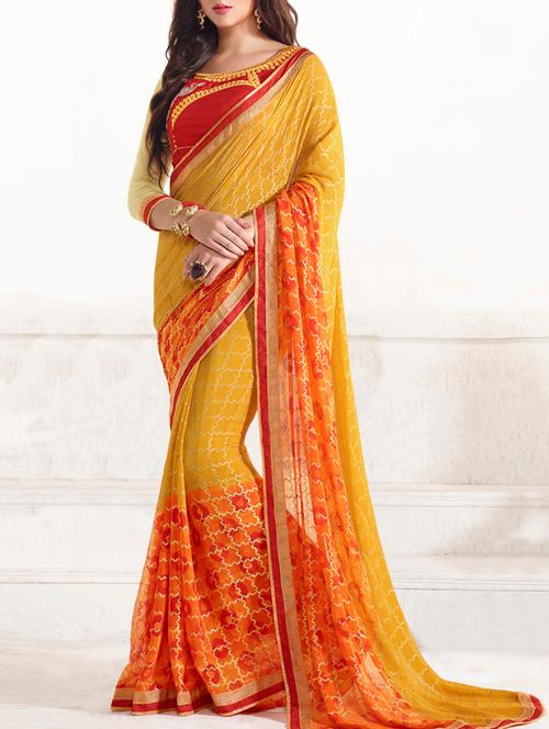 yellow printed georgette saree - 11573874 - Very Small Image - 1