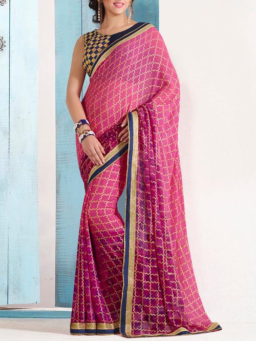 pink printed georgette saree - 11573880 - Very Small Image - 1