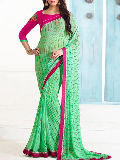 light green printed georgette saree - 11573881 - Very Small Image - 1